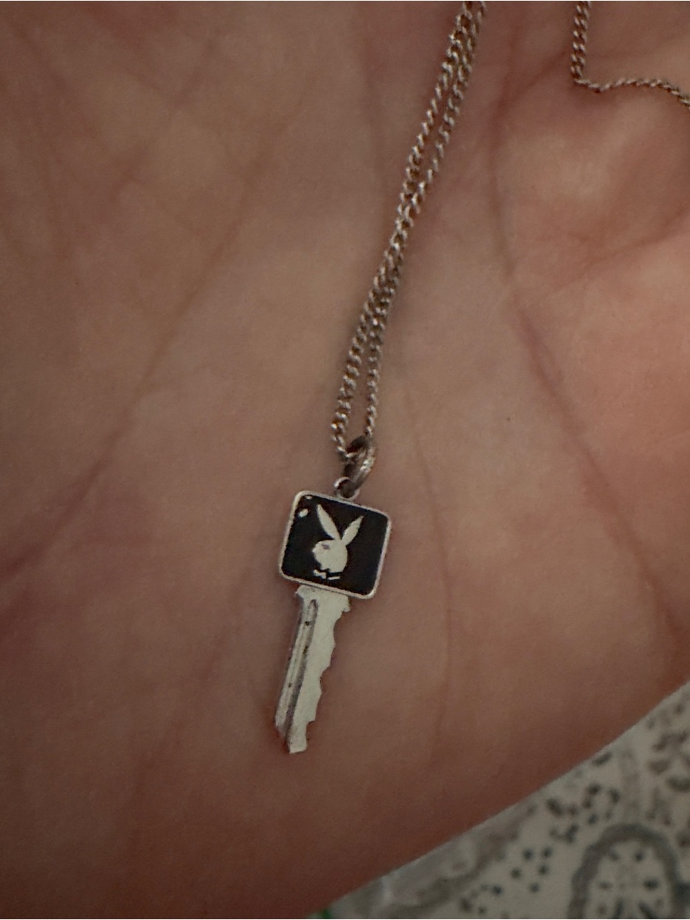 925 silver PLAYBOY Silver Key Necklace with Black Bunny Charm vintage